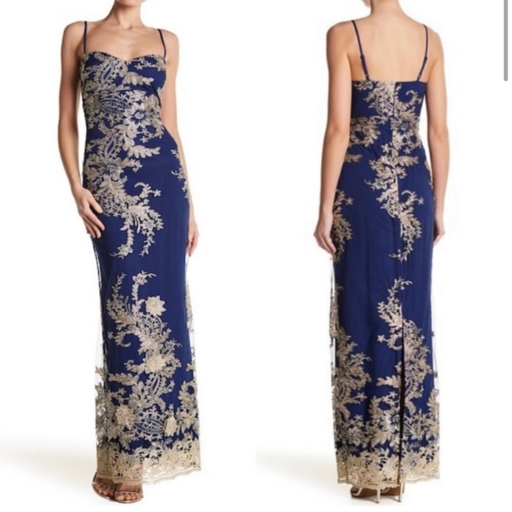 Marina Royal Blue & Gold Gown Dress NWT